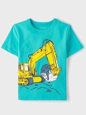 The Children's Place Turquoise Tee with Yellow Excavator Graphic
